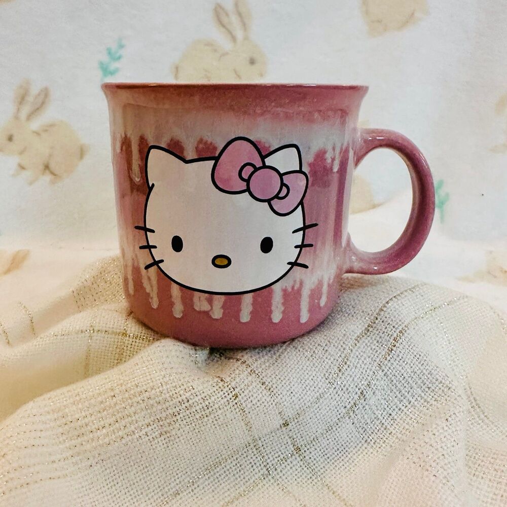 Silver Buffalo Sanrio Hello Kitty Drip Effect Reactive Glaze Ceramic Camper Mug